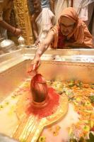  HH Swamiji performs Abhisheka at Shri Kashi Vishwanath Temple, renders the bhajans 'Mahadeva Sharanam' and 'Samba Sadashiva' (26.03.2025)